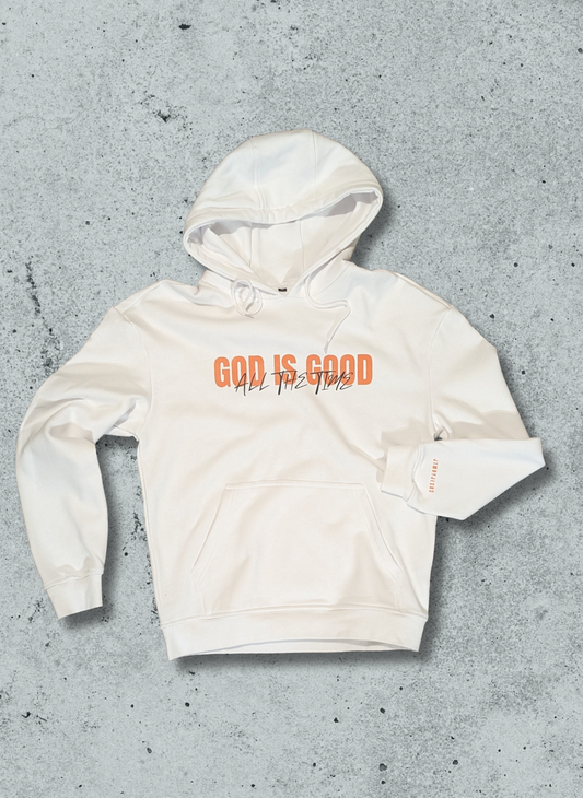 Sweat blanc oversize à capuche God is Good